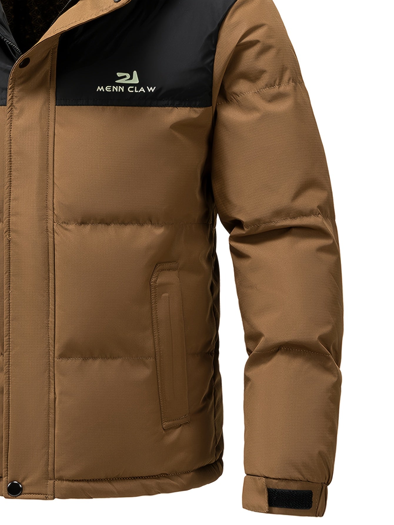 Men's Winter Jacket 100% Polyester Windproof Thermal Insulated Hooded with Detachable Hood, College Style Letter Pattern Zipper Front, Regular Fit for Skiing Outdoor Activities & Daily Wear