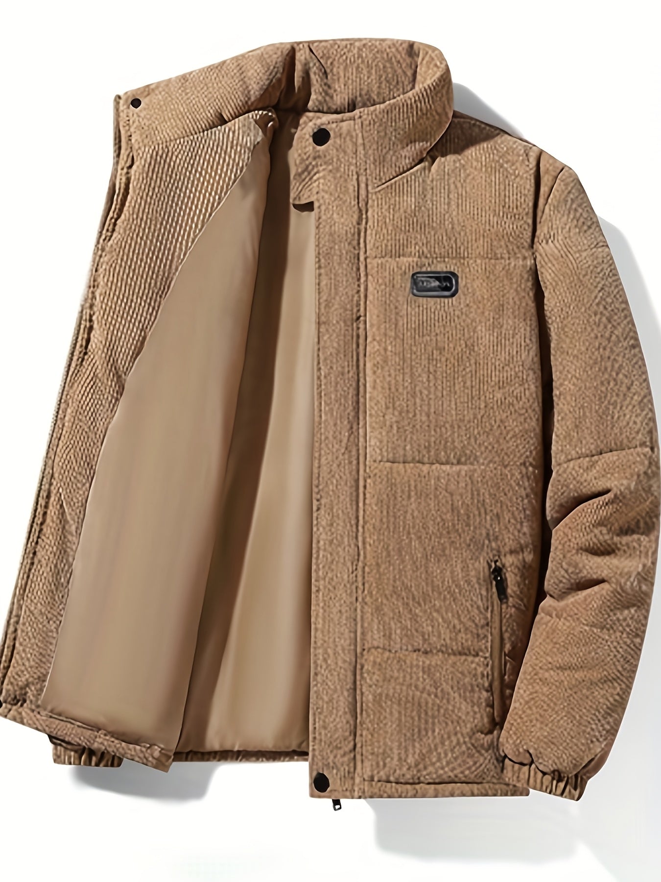 Men'S Heavyweight Winter Jacket - Thermal Insulated Cold Weather Coat with Full-Zip Closure, Front Zipper Pocket - Brown Outer Shell for Everyday & Formal Use - Non-Stretch Fabric Construction - Fall/Winter Outerwear, Winter