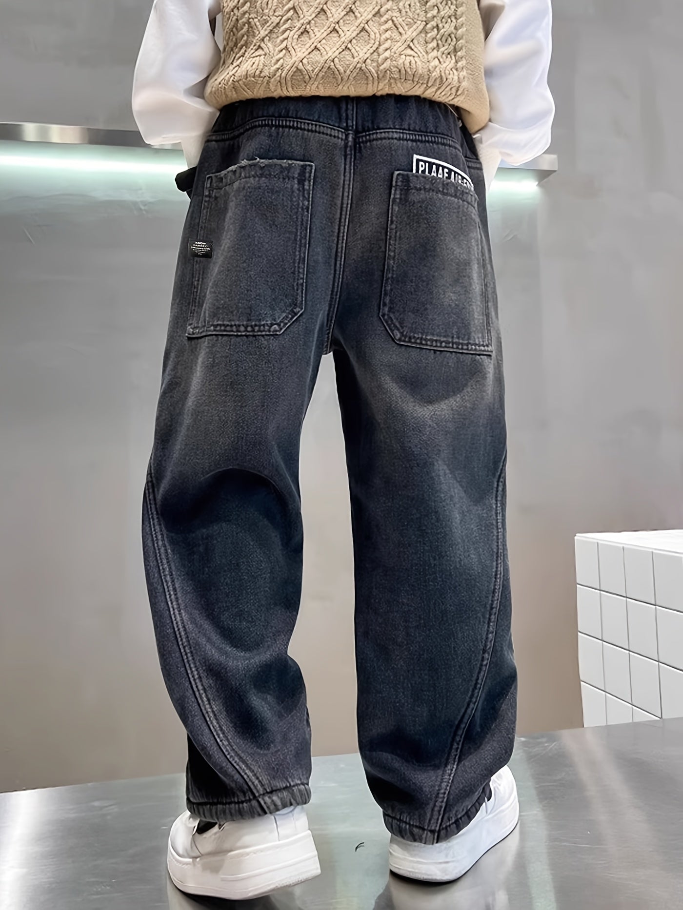 Boys Loose Fit Elastic Waist Denim Jeans Casual Streetwear
