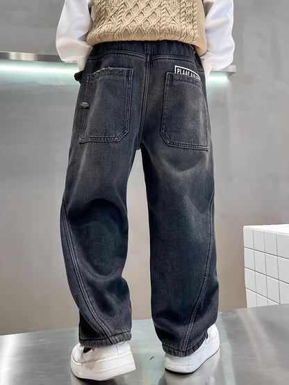 Boys Loose Fit Elastic Waist Denim Jeans Casual Streetwear