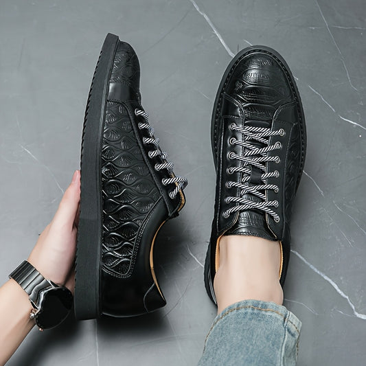 Men's Glossy Embossed PU Sneakers for Casual & Work - ayq