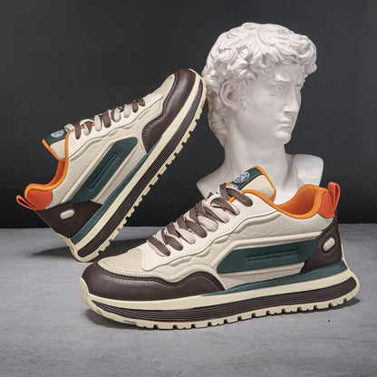 Men'S Breathable Lace-Up Sneakers - Color Block Design, Thick Sole, Casual Athletic Shoes for Casual Attire, Low-Top Style, Lace-Up Closure, PVC Sole, Fabric Inner, Round Toe, Faux Upper, Available in Black, Gray, Blue, Green