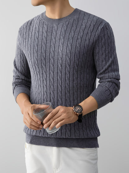 Men's Thick Winter Knit Sweater - High-Elastic Breathable Round Neck Pullover with Cross-Over Collar & Asymmetric Hem, Warm Casual Sweater for Fall/Winter, Machine Washable (Suitable for Daily Wear, Parties, Skiing) - Non- So