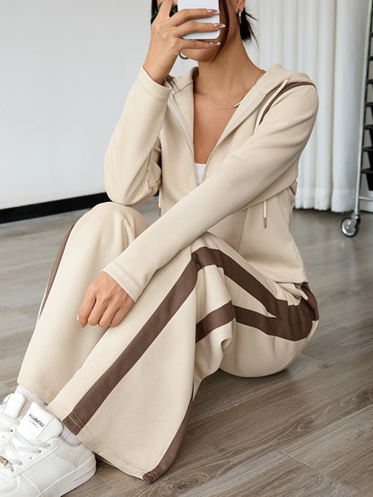 Women’s Casual Two-Piece Color Block Hoodie and Pants Set - ayq