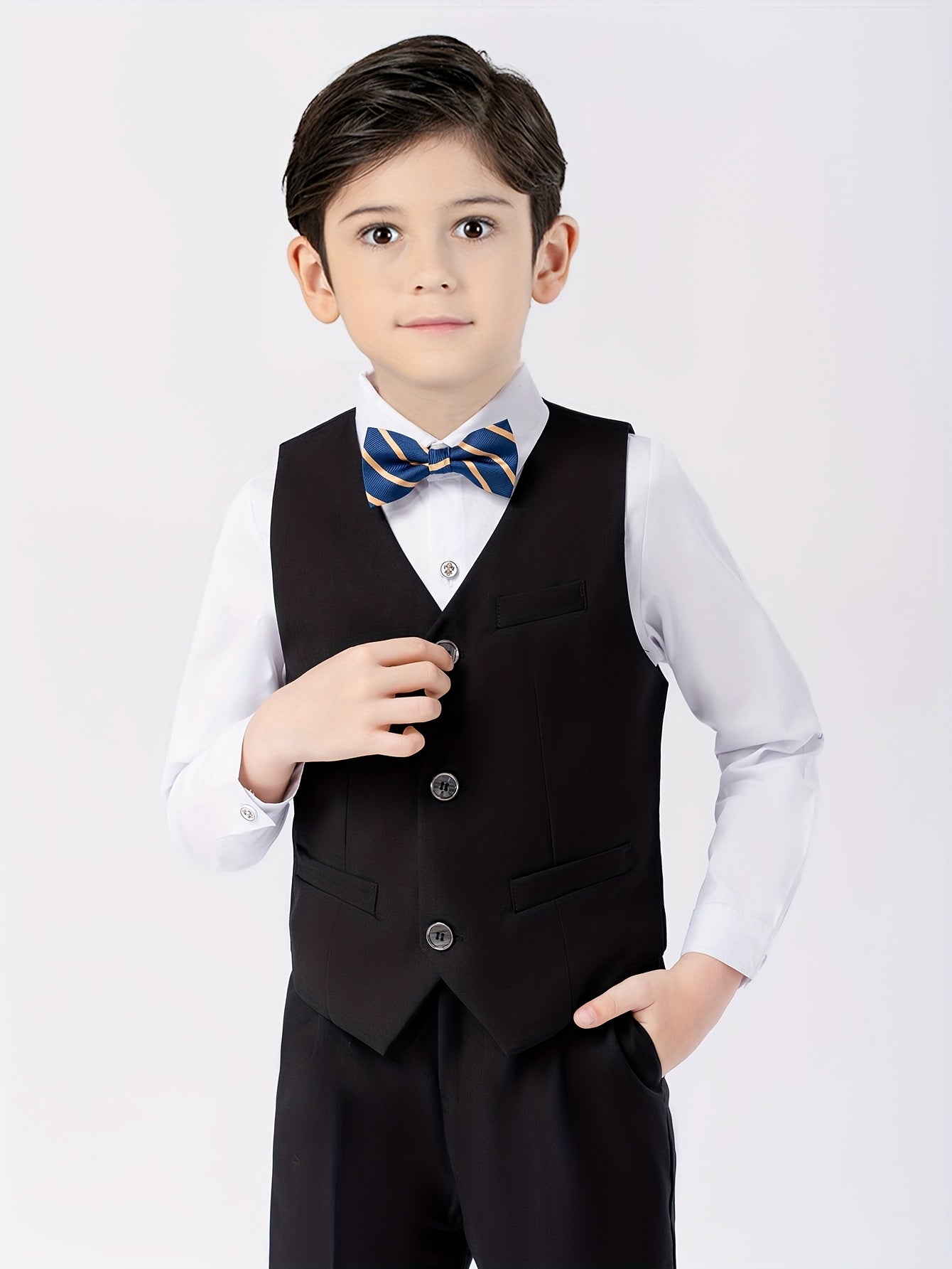 Boys' English Gentleman Vest Set with Bow Tie for Parties