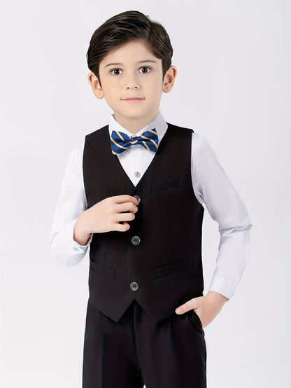 Boys' English Gentleman Vest Set with Bow Tie for Parties