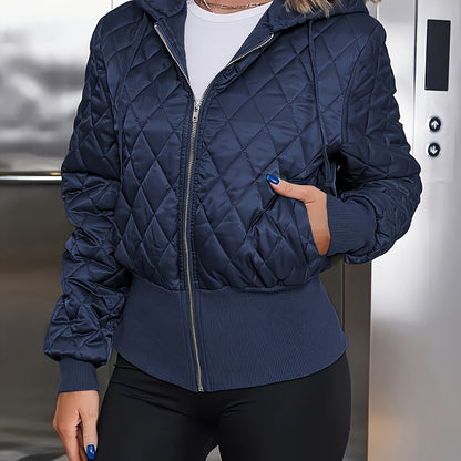 Women's Thick Zip-Up Hooded Jacket - Olive Green Full-Zip Front Closure, Non-Stretchy Structured Fit Coat for Casual, Formal, - Machine Washable Outerwear, Casual Wear, Classic Design, Highquality Material, Office Attire