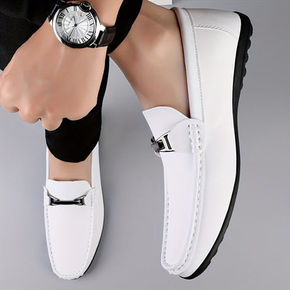 Men's Casual Slip-On Loafers with Metal Buckle - Lightweight & Breatha