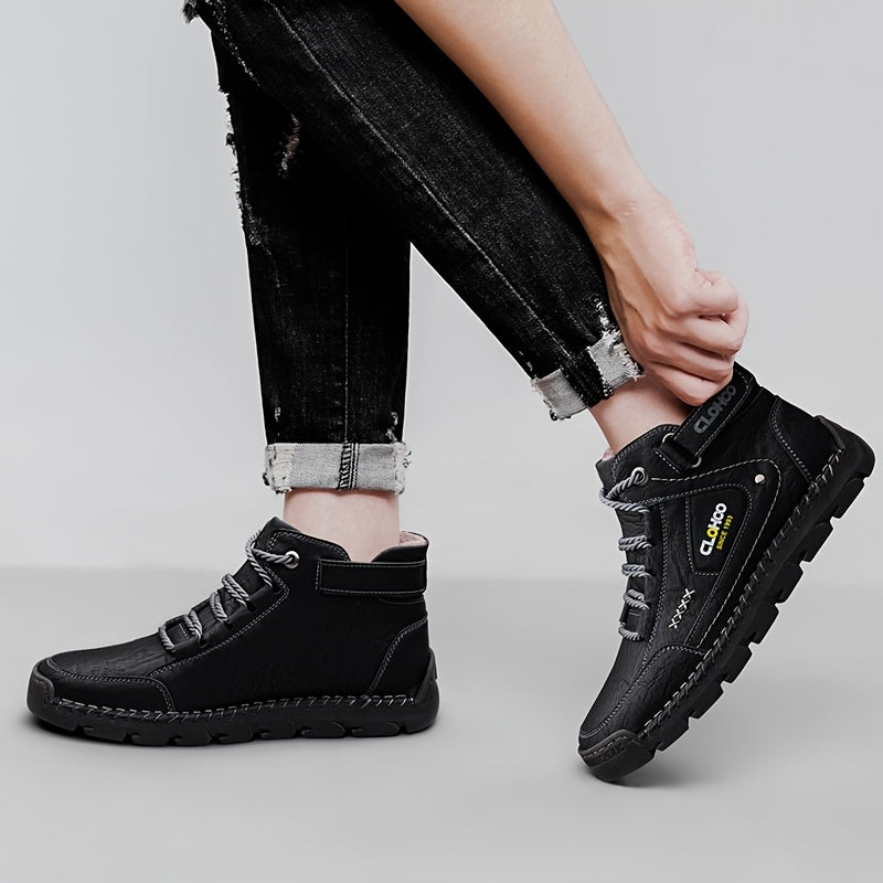 Men's Warm Lined Chukka Boots Lace-Up Rubber Sole Winter Shoes