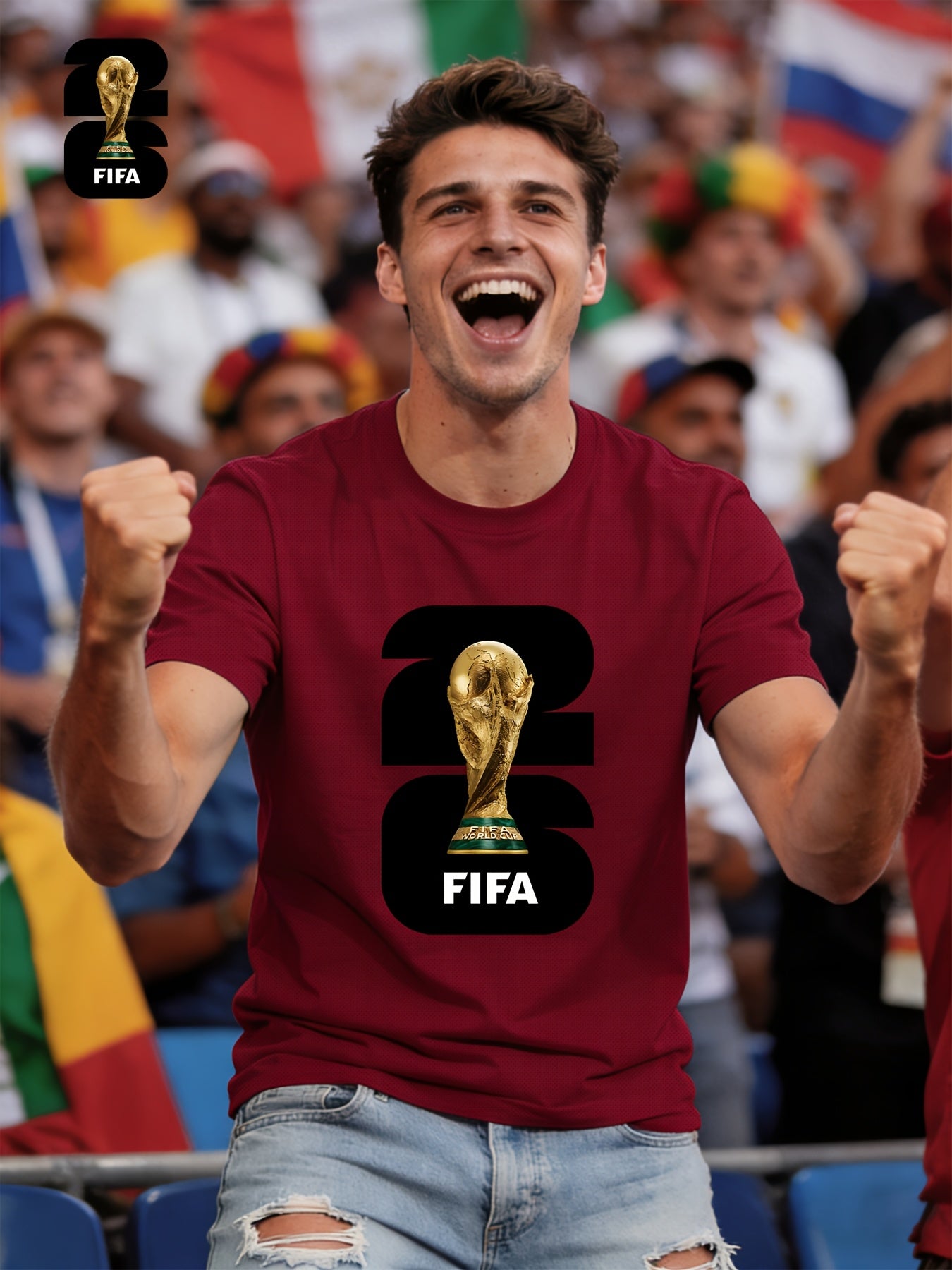 Men's Breathable Summer T-Shirt with FIFA World Cup Print