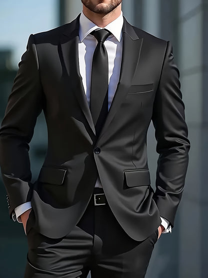 Men's 2-Piece Polyester Suit with Lapel Collar for Spring/Fall