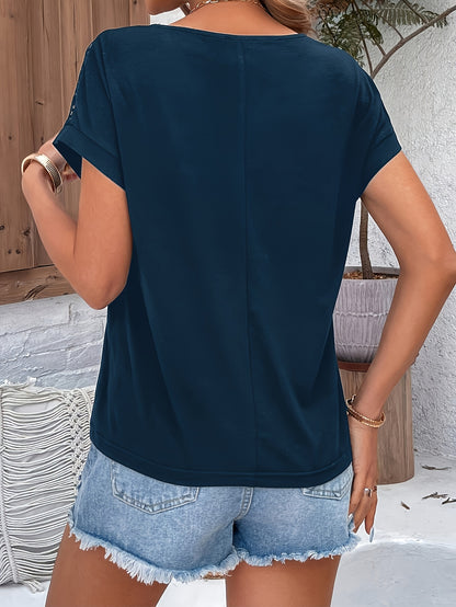 Vacation Style Lace Batwing Short-Sleeve T-Shirt