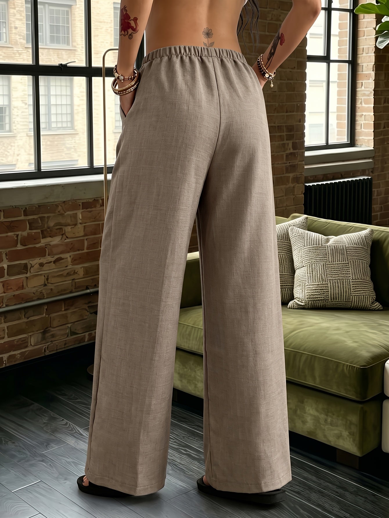 Women's Elegant Wide-Leg Tie-Leg Pants with Pockets