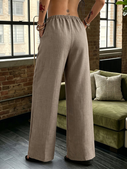 Women's Elegant Wide-Leg Tie-Leg Pants with Pockets