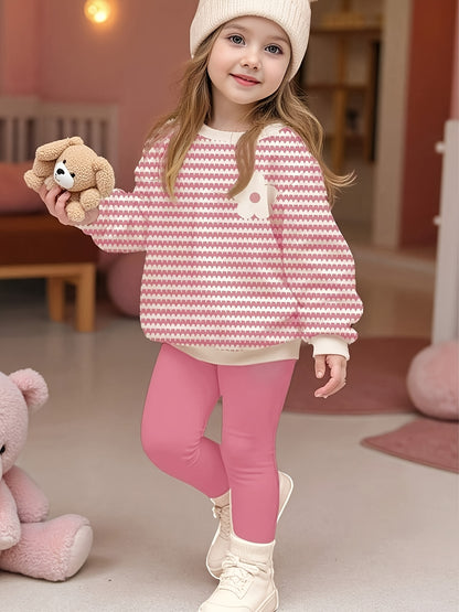 Girls' 2-Piece Floral Stripe Sweatshirt & Leggings Set