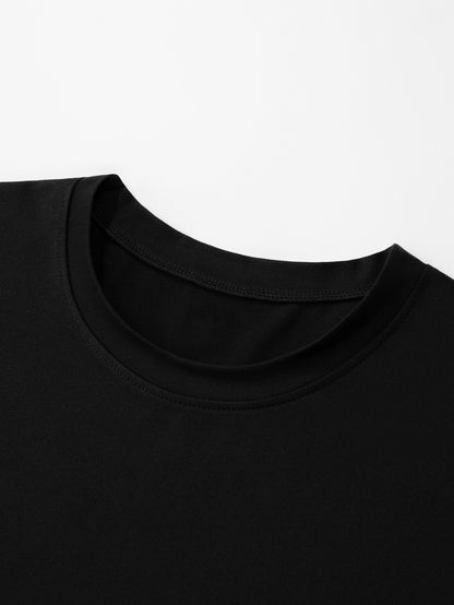Men's Classic Summer Casual Short Sleeve T-Shirt - Black with White Trim, Round Neck, Stretch Fabric, Comfortable  Stylish for Casual Attire, Twiceiquest Fashion   Faux Twopiece   Smooth Texture