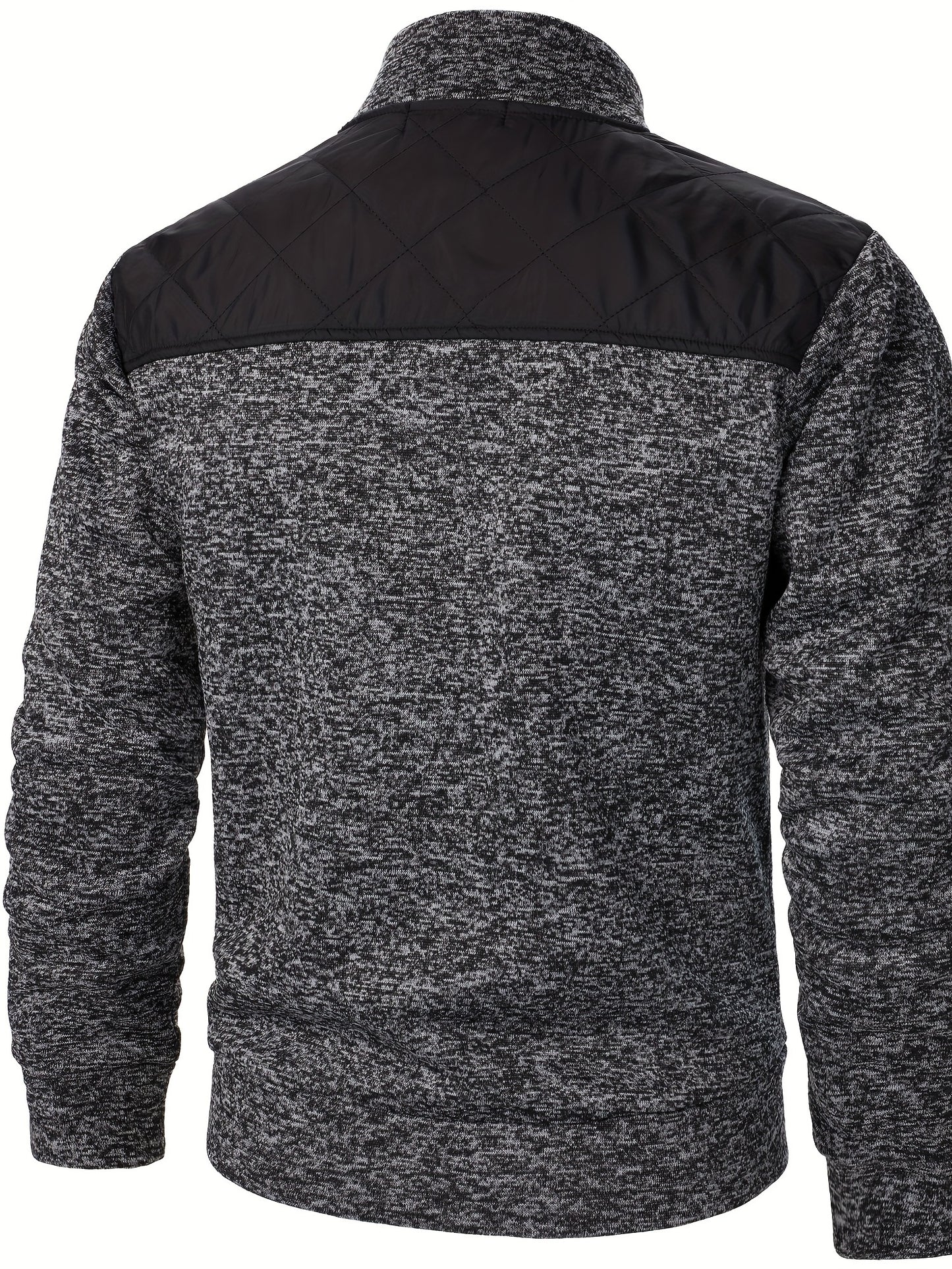 Men's Casual Quilted Polyester Jacket with Stand Collar