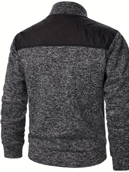 Men's Casual Quilted Polyester Jacket with Stand Collar