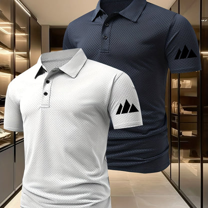2pcs Minimalist Small Mountain Badge Pattern Men'S Outdoor Golf And Equestrian Casual Polo Short Sleeves, Mature Men'S Business Casual Polo, Breathable And Comfortable, Suitable for Spring And Summer, Can Be Worn As an Inner - ayq