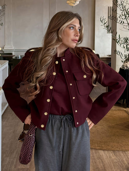 Women'S Elegant Long Sleeve Jacket - Button-Front Closure, Structured Non-Stretch Fabric, Fall/Winter Coat for Everyday & Formal Outfits - Office, Party