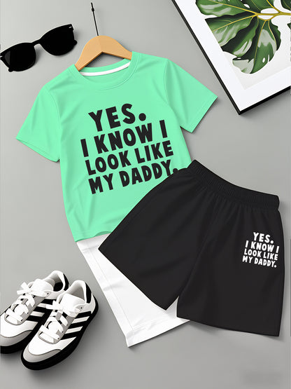 Boys' Casual Summer T-Shirt and Shorts Set - Fun 'Yes I Know I Love My