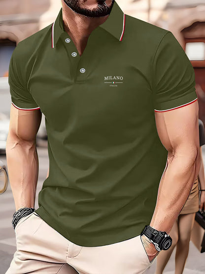 Men'S Stylish Polo Shirt with Milan Print, Perfect for Summer Sports And Casual Outings - ayq