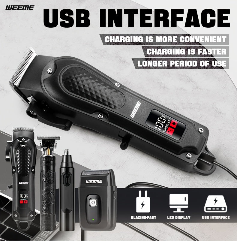 WEEEME 4pcs Men'S Electric Hair Clipper, Nose Hair Clipper, Shaver Set - Wireless USB Charging Professional Hair Clipper Set with Lithium Battery - His Ideal Gift, Hair Accessories | Modern Hair Clipper Tools