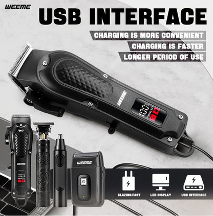 WEEEME 4pcs Men'S Electric Hair Clipper, Nose Hair Clipper, Shaver Set - Wireless USB Charging Professional Hair Clipper Set with Lithium Battery - His Ideal Gift, Hair Accessories | Modern Hair Clipper Tools