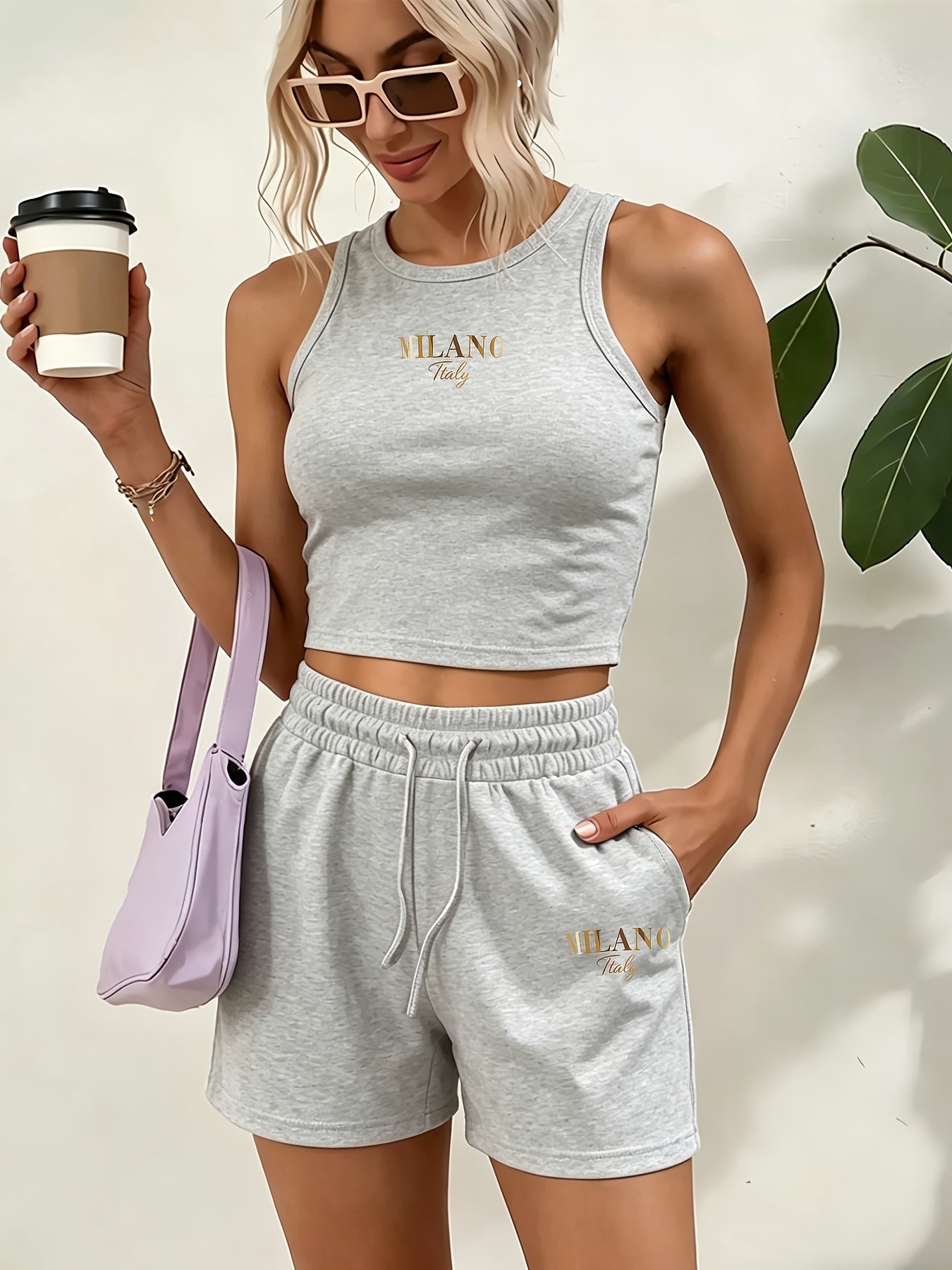 Casual Women’s Two-Piece Suit with Graphic Print Vest & Shorts