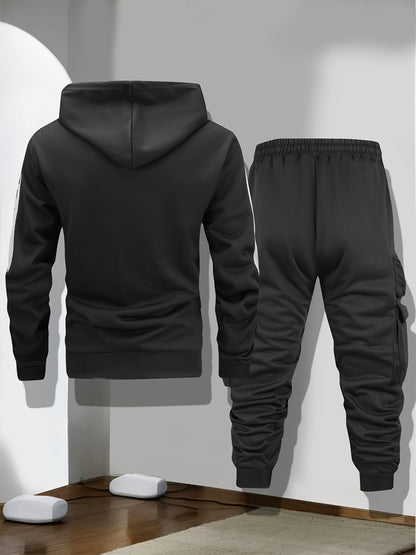 Men'S Casual Sports Two-Piece Set with Multiple Pockets, Featuring a Hooded Design, Suitable for Fashion, Running, And Hiking