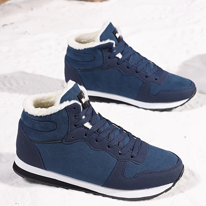 Men&apos;s Fleece-Lined Winter Boots - Warm & Durable -like Upper, Shock-Absorbing Cushioned Insole, Lace-Up Mid-Calf Ankle Boots with Traction Tread - All-Terrain Traction for Snow, Ice, Mud, Grass - Ideal for Hiking, Gym, E