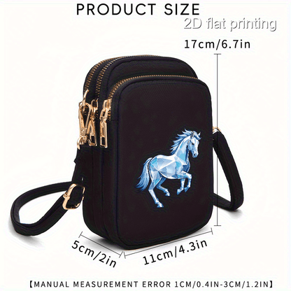 1pc Women's Horse Pattern Crossbody Bag - Compact Zipper Closure Polyester Phone Purse with Adjustable Strap, Pink/Navy/Black for Everyday Essentials & Makeup, Mini Purse