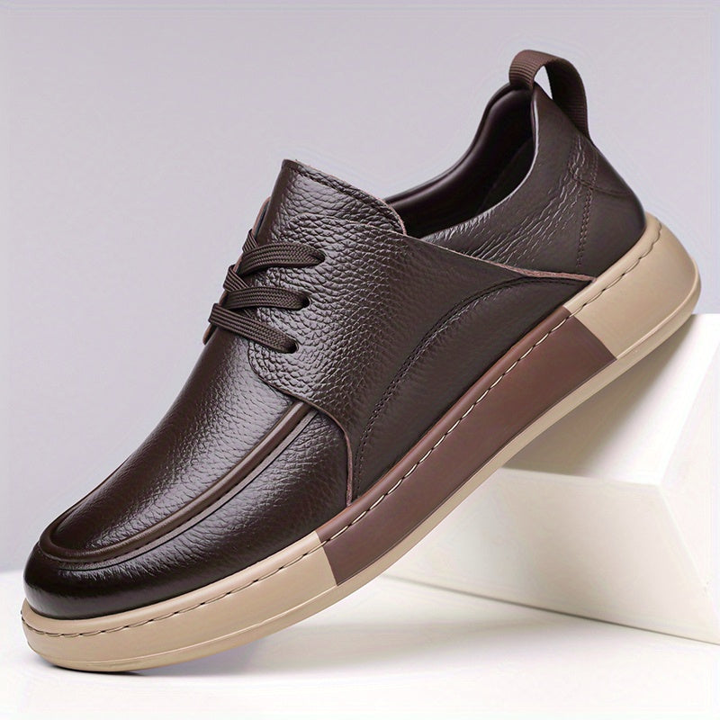 Men's Casual Lace-Up Leather Shoes with Non-Slip Rubber Sole
