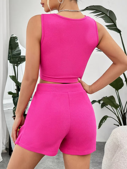 Sexy Sleeveless Top with Waist Cutout & Asymmetrical Mini Skirt