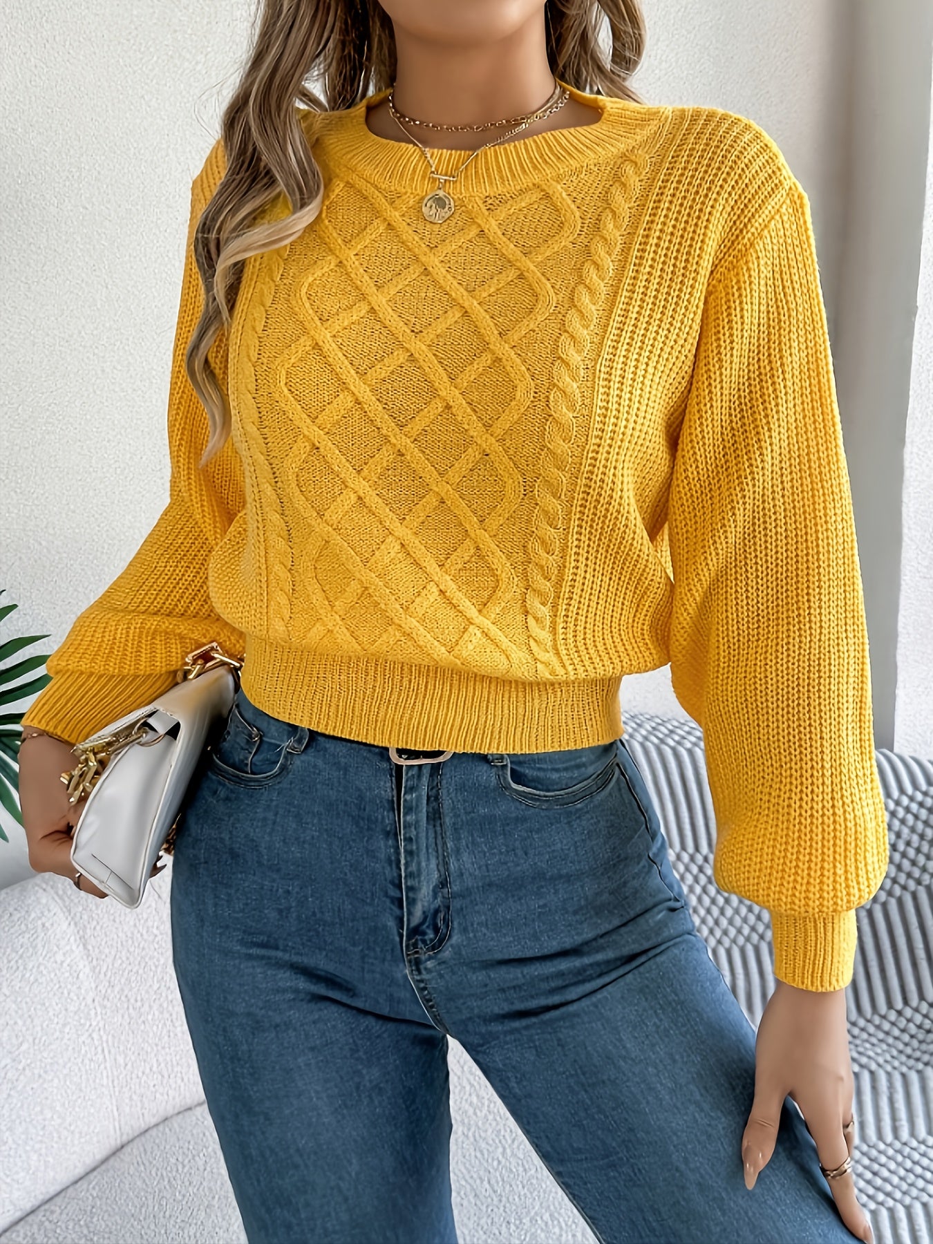 Women'S Elegant Round Neck Sweater - Soft Long Sleeve Pullover, Chic Office to Party Outfit, Cozy Fall Winter Sweater for Everyday & Formal Events