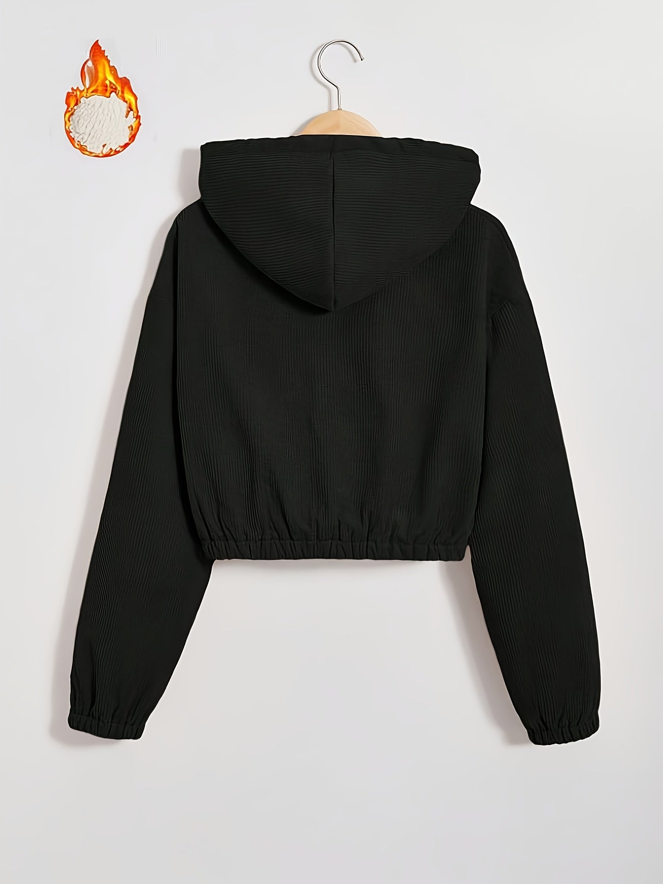 Women'S Black Hooded Jacket with Fleece Lining - Full-Zip Winter Coat, Full-Zip Front Closure, Zippered Pockets, Machine Washable Outer Shell