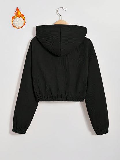 Women'S Black Hooded Jacket with Fleece Lining - Full-Zip Winter Coat, Full-Zip Front Closure, Zippered Pockets, Machine Washable Outer Shell