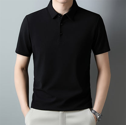 Men's Solid Short Sleeve And Lapel Collar Henley Shirt, Casual And Comfy Sports Tops For Summer Golf Wear And Outdoors Activities