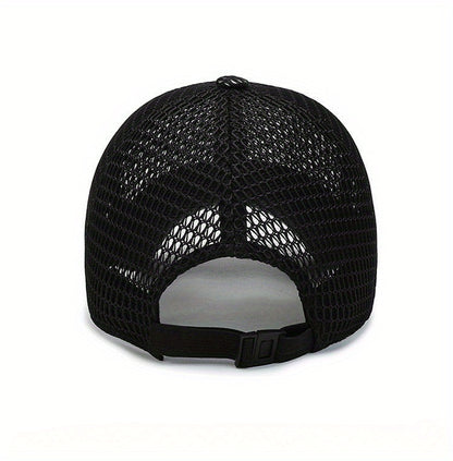 2pcs Unisex Quick-Dry Mesh Baseball Caps - Breathable, Adjustable Summer Sun Hats with Large Brims for Outdoor Activities, Black & Gray Textured Design