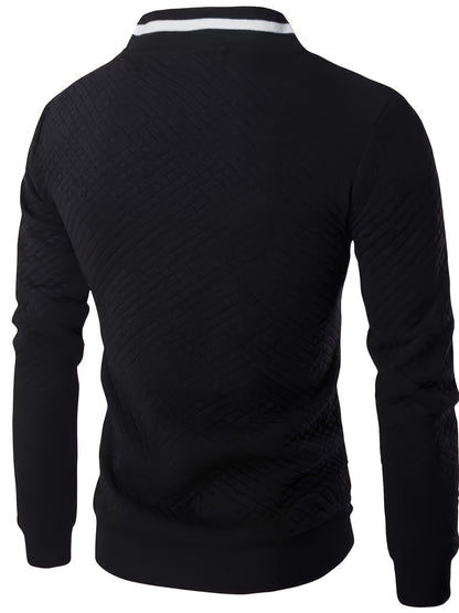 Men's Casual Stand Collar Jacket - 100% Polyester Knit Fabric with Slight Stretch, Solid Color Zippered Spring/Fall Outerwear with Cartoon Embroidery