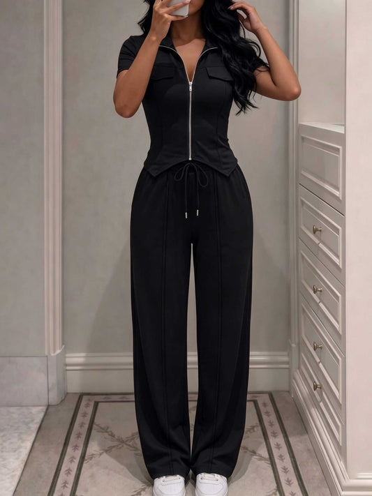 Women's Casual Zipper Two-Piece Set for Spring Summer - ayq