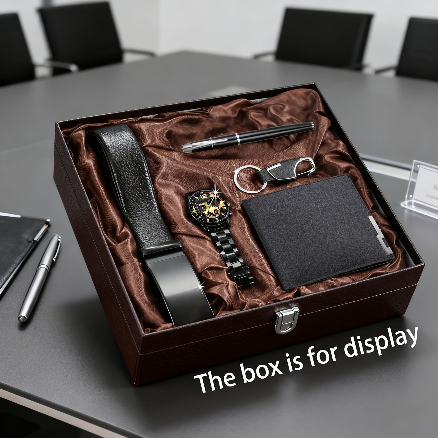 5pcs Men'S Business Set Including a Quartz Watch, a Business Belt, a Wallet, a Pen, And a Keychain