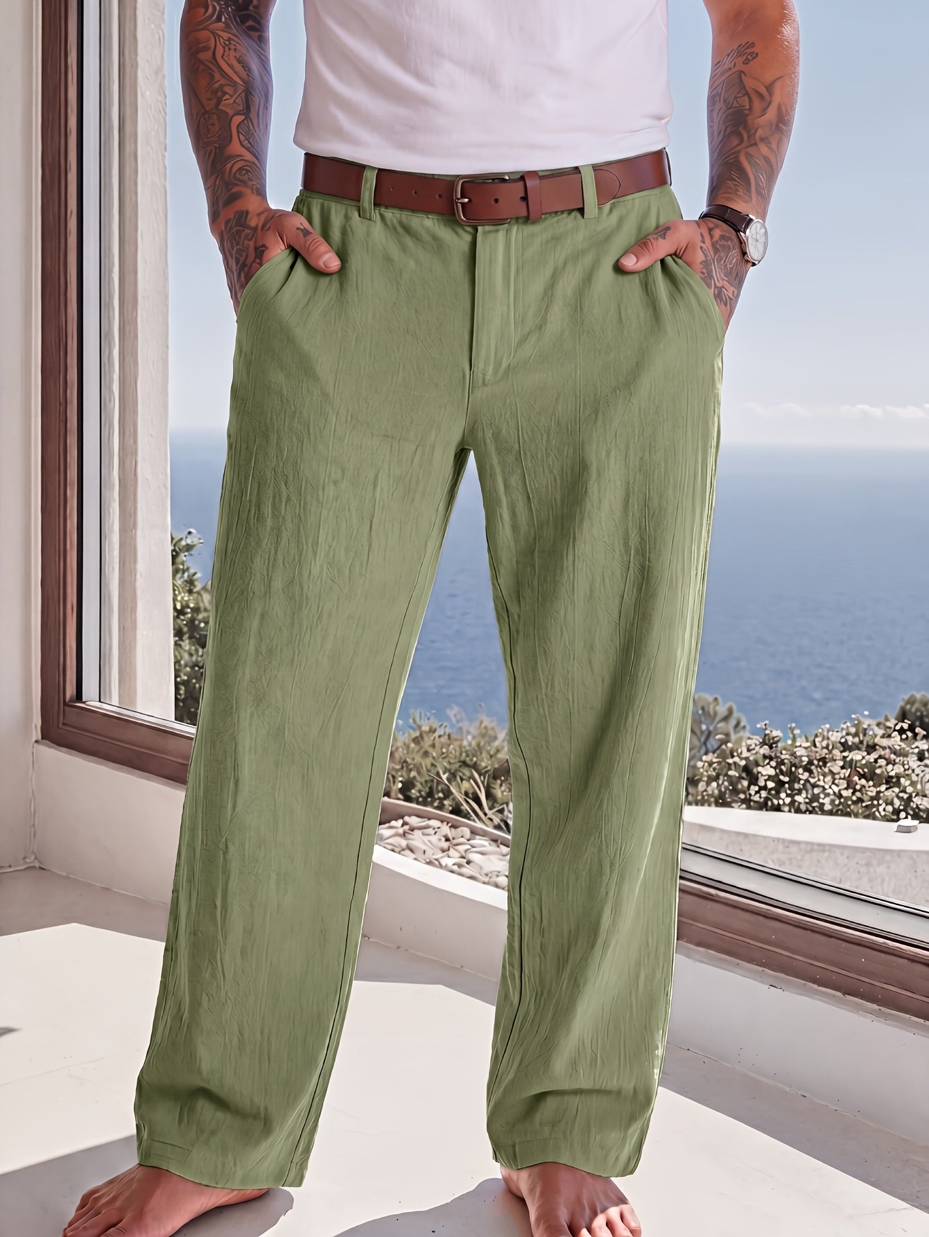 Men's Casual Linen Trousers for Spring and Fall, Straight Fit
