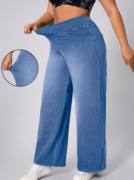 Plus Size Wide Leg Jeans for Women with Elastic Waistband