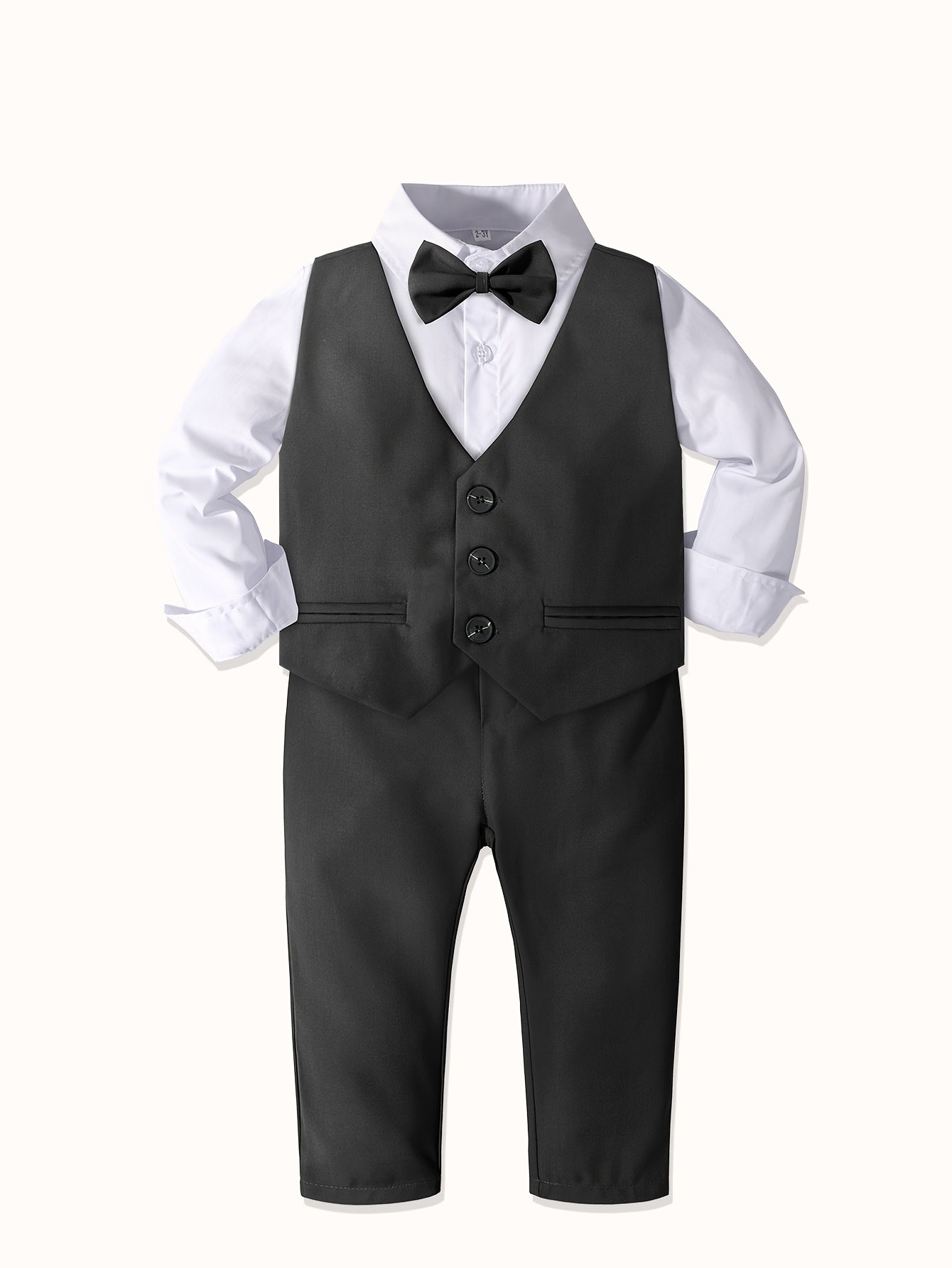 Boys' Formal Suit Set with Vest, Shirt, Pants & Bowtie - Spring