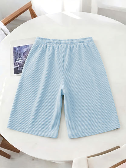 Women’s Casual Loose-Fit Corduroy 5-Point Pants with Elastic Waist