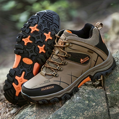 Men's High Top Hiking Shoes, Comfy Non Slip Durable Lace Up Sneakers For Men's Outdoor Activities, Winter & Autumn