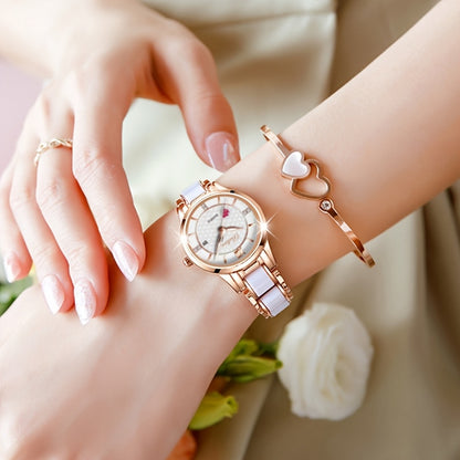 Elegant Women's Quartz Watch with Cupid Arrow & Ceramic Strap