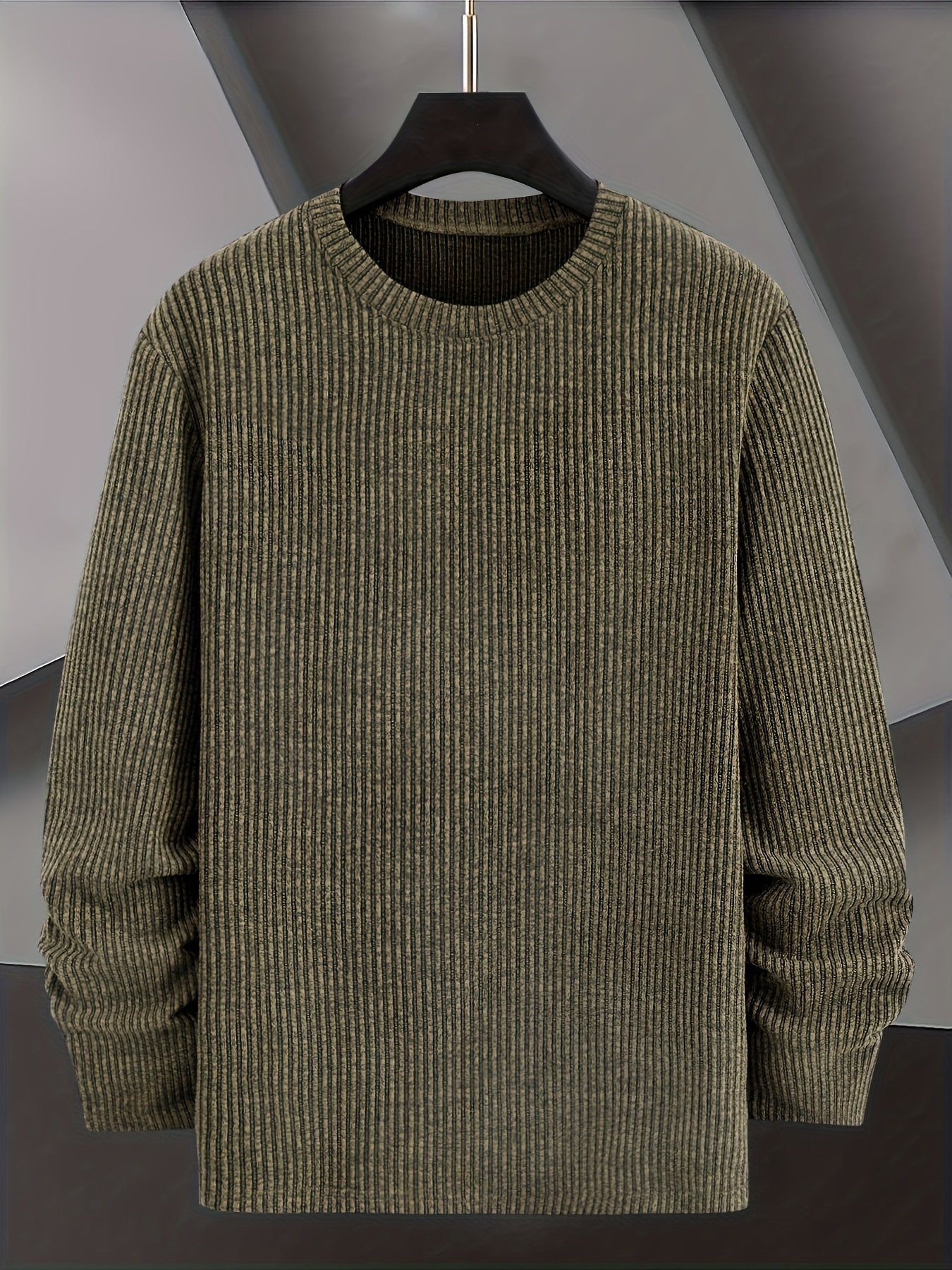 Men's Casual Knit Sweater - Spring/Fall Ribbed Crew Neck Top