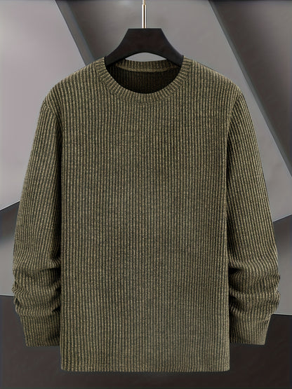 Men's Casual Knit Sweater - Spring/Fall Ribbed Crew Neck Top